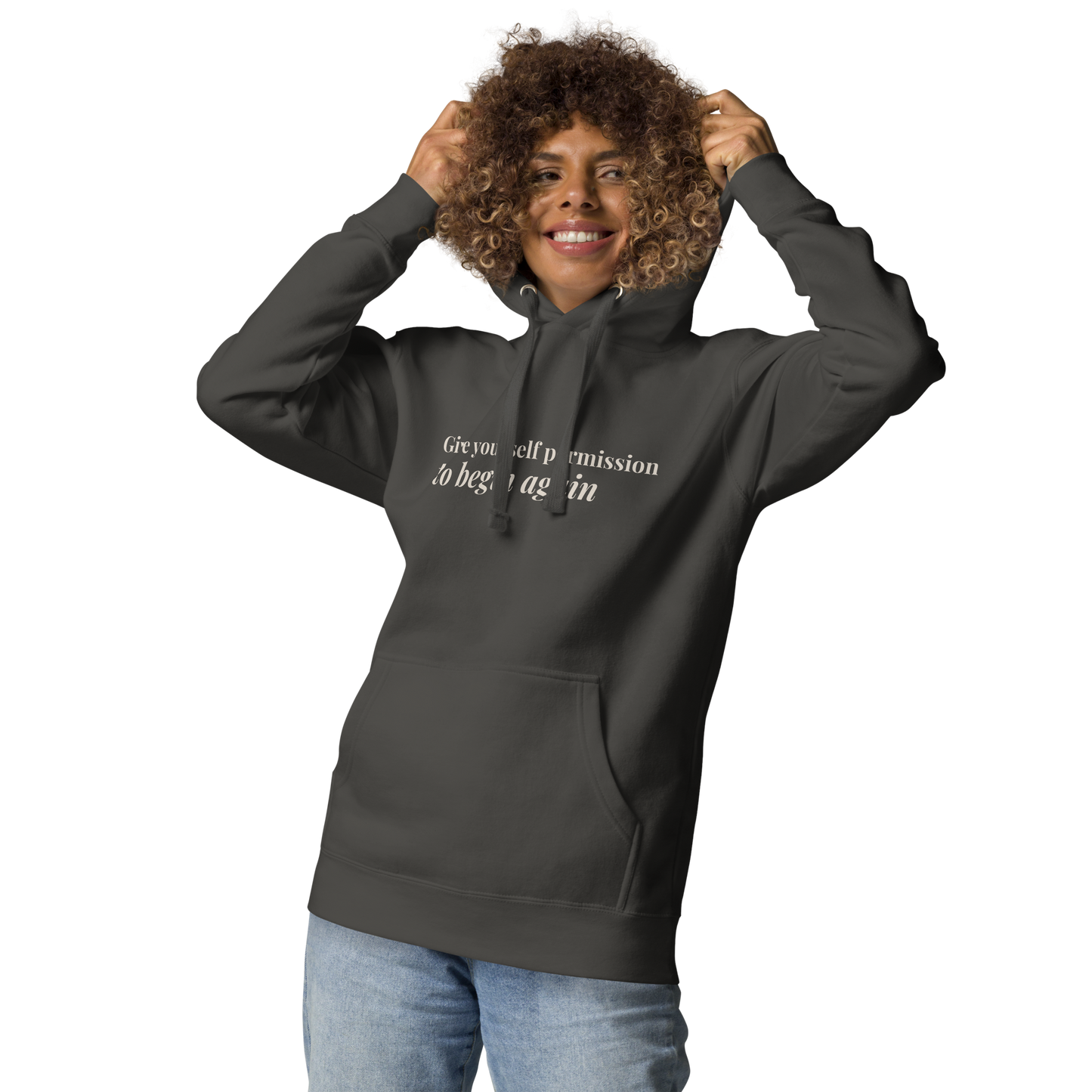Give Yourself Permission to Begin Again™ Dark Hoodie