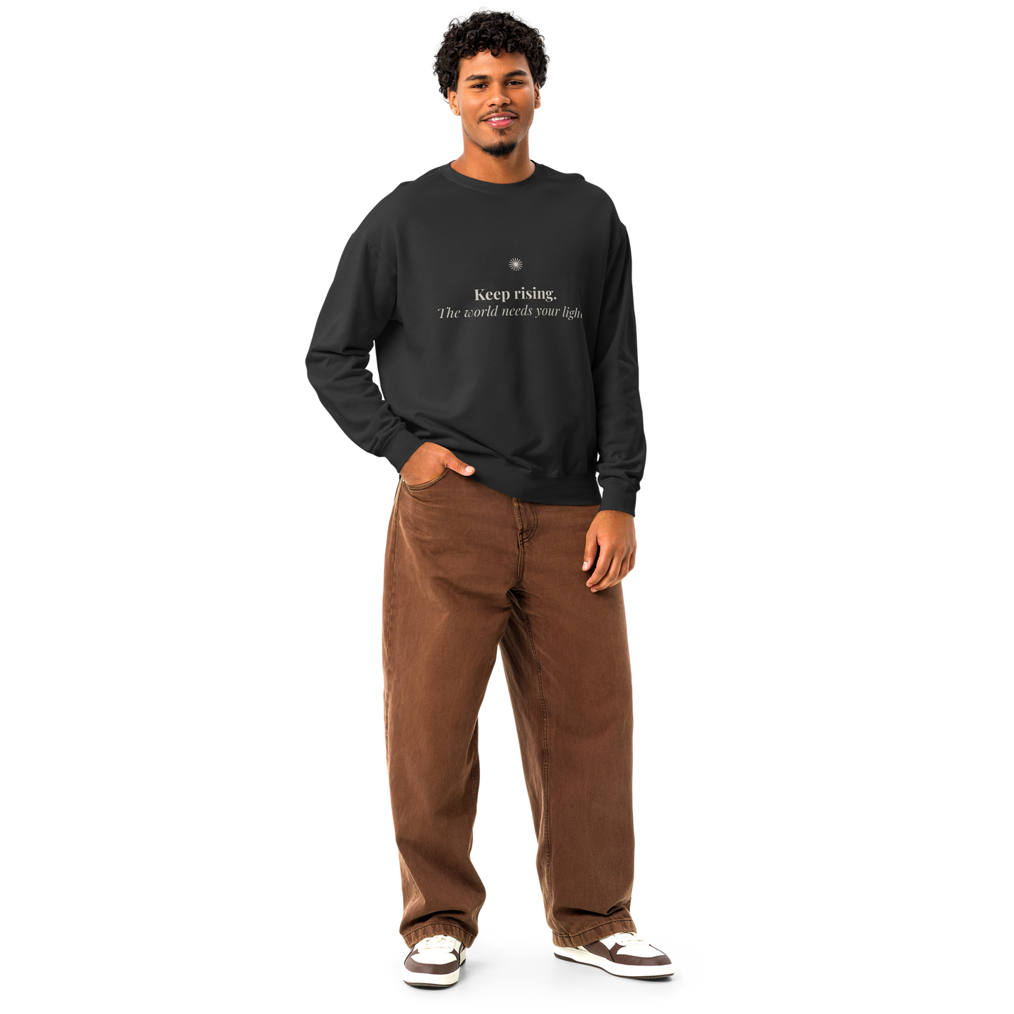 Keep Rising. The World Needs Your Light™ Dark Crewneck